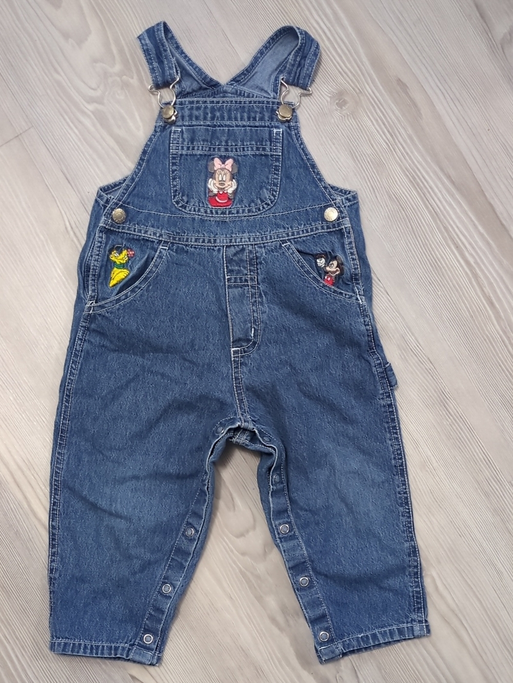Denim Minnie Mickey Mouse Embroidered Kids Overalls Disney Store 24 Months Bibs
